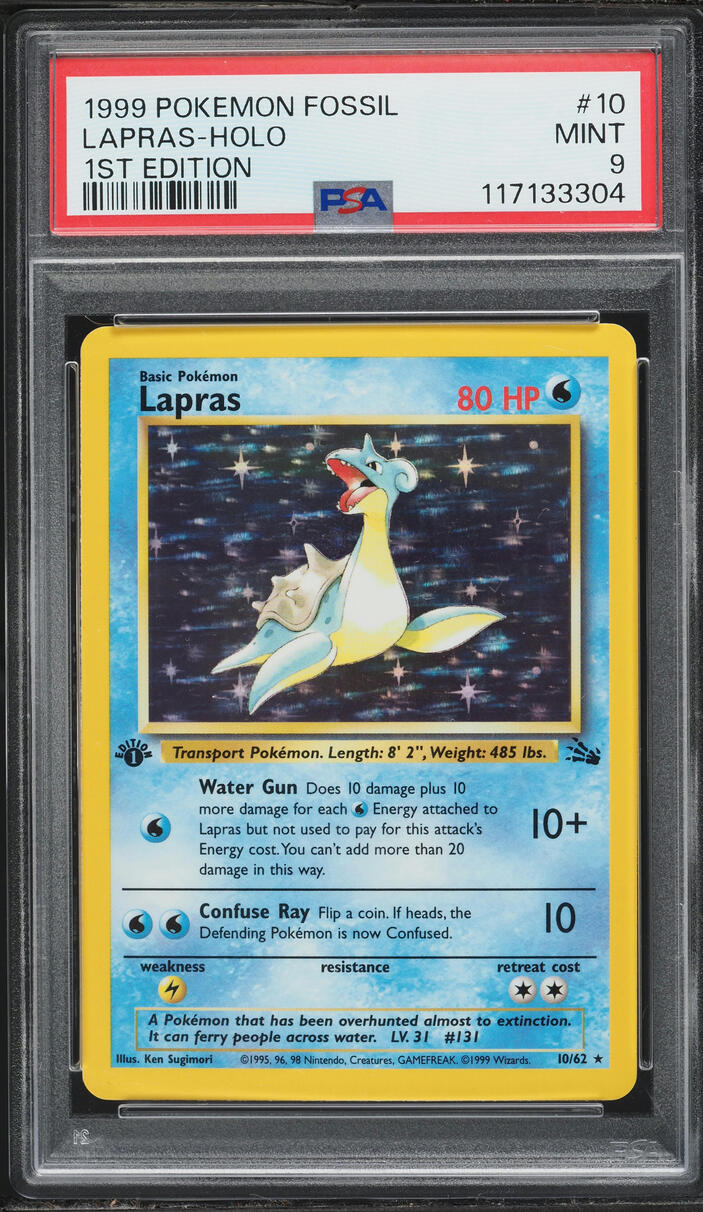 1999 Pokemon Fossil 1st Edition Holo Lapras #10 PSA 9 MINT