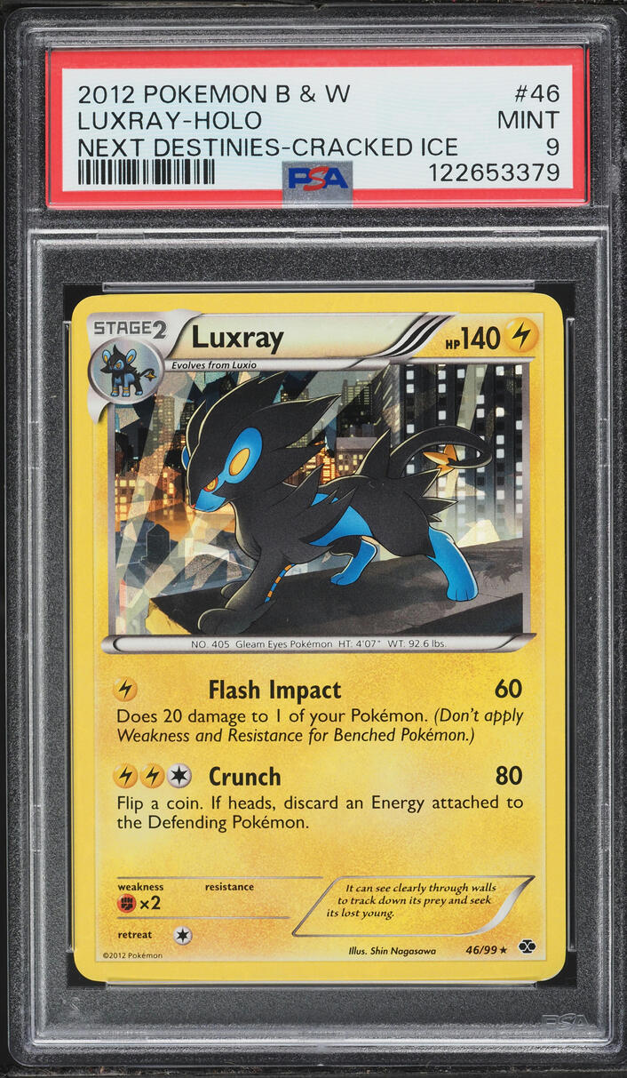 2012 Pokemon Black & White Next Destinies Cracked Ice Holo Luxray #46 PSA 9 MINT
