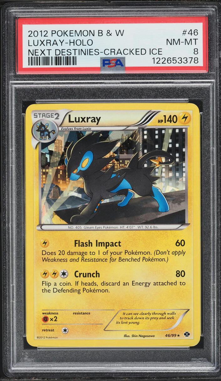 2012 Pokemon Black & White Next Destinies Cracked Ice Holo Luxray #46 PSA 8 NM-MT