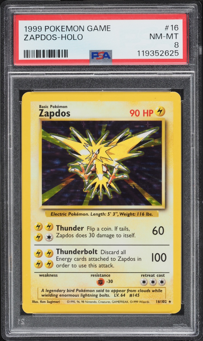 1999 Pokemon Base Set Holo Zapdos #16 PSA 8 NM-MT