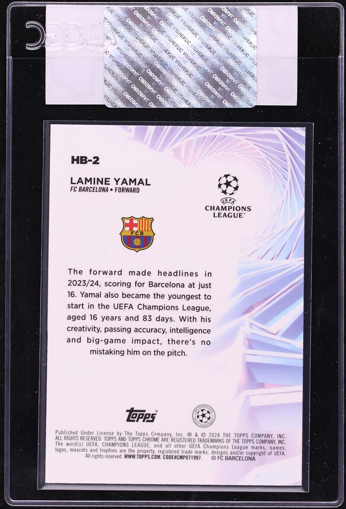 2023 Topps Chrome UEFA CC Hobby Masters Lamine Yamal ROOKIE #HB-2 CGC AUTH