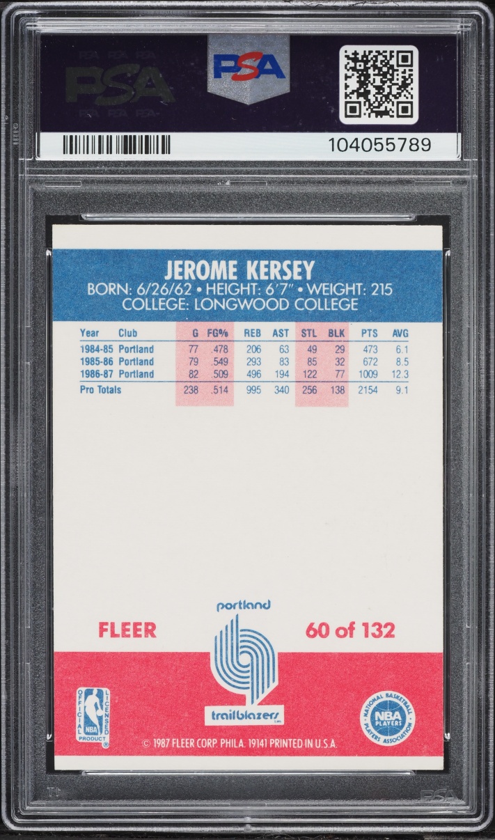 1987 Fleer Basketball Jerome Kersey AUTO DNA 9 #60 PSA 7 NRMT