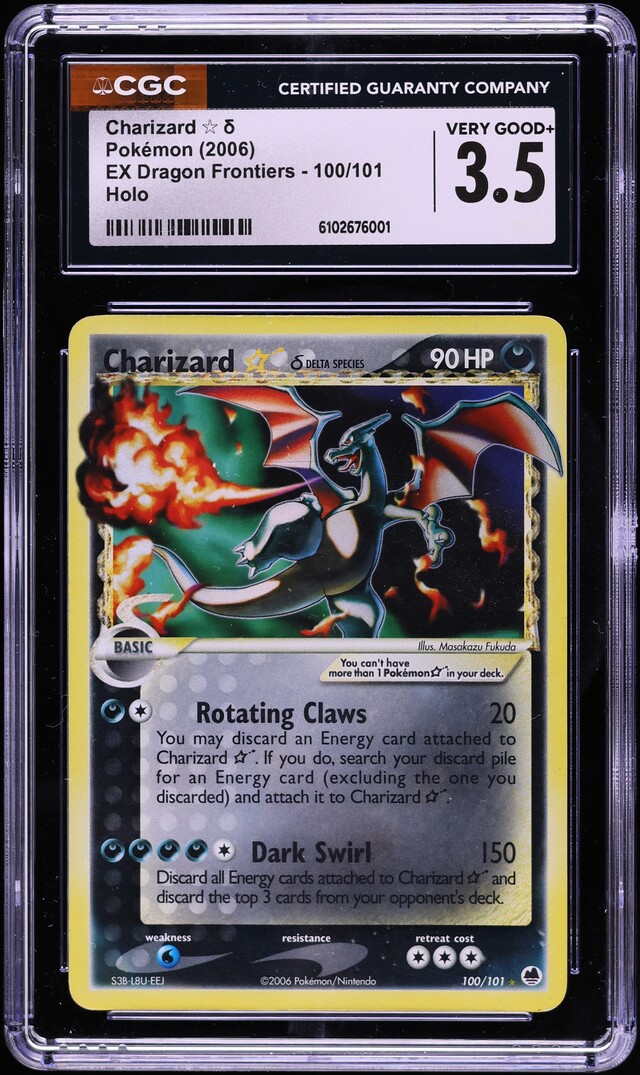 2006 Pokemon EX Dragon Frontiers Holo Charizard Gold Star #100 CGC 3.5 VG+