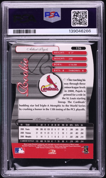2001 Donruss Elite Status Die-Cut Albert Pujols ROOKIE /68 #156 PSA 8 NM-MT - Photo 2