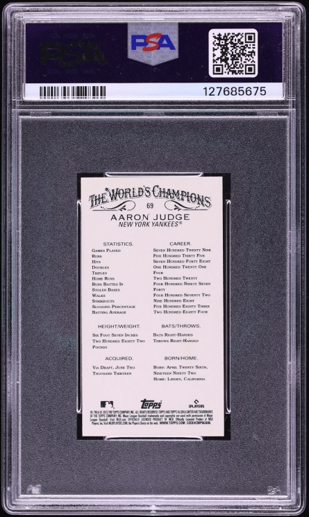 2023 Topps Allen & Ginter Mini Glossy Aaron Judge 1/1 #69 PSA 9 MINT - Photo 2