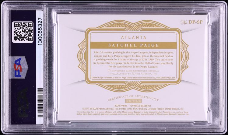 2020 Panini Flawless Dual Gold Satchel Paige PATCH /10 #DP-SP PSA 9 MINT - Photo 2