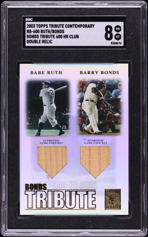 2003 Topps Tribute Contemporary Tribute 600 HR Club Double Babe Ruth Barry Bonds RELIC SGC 8