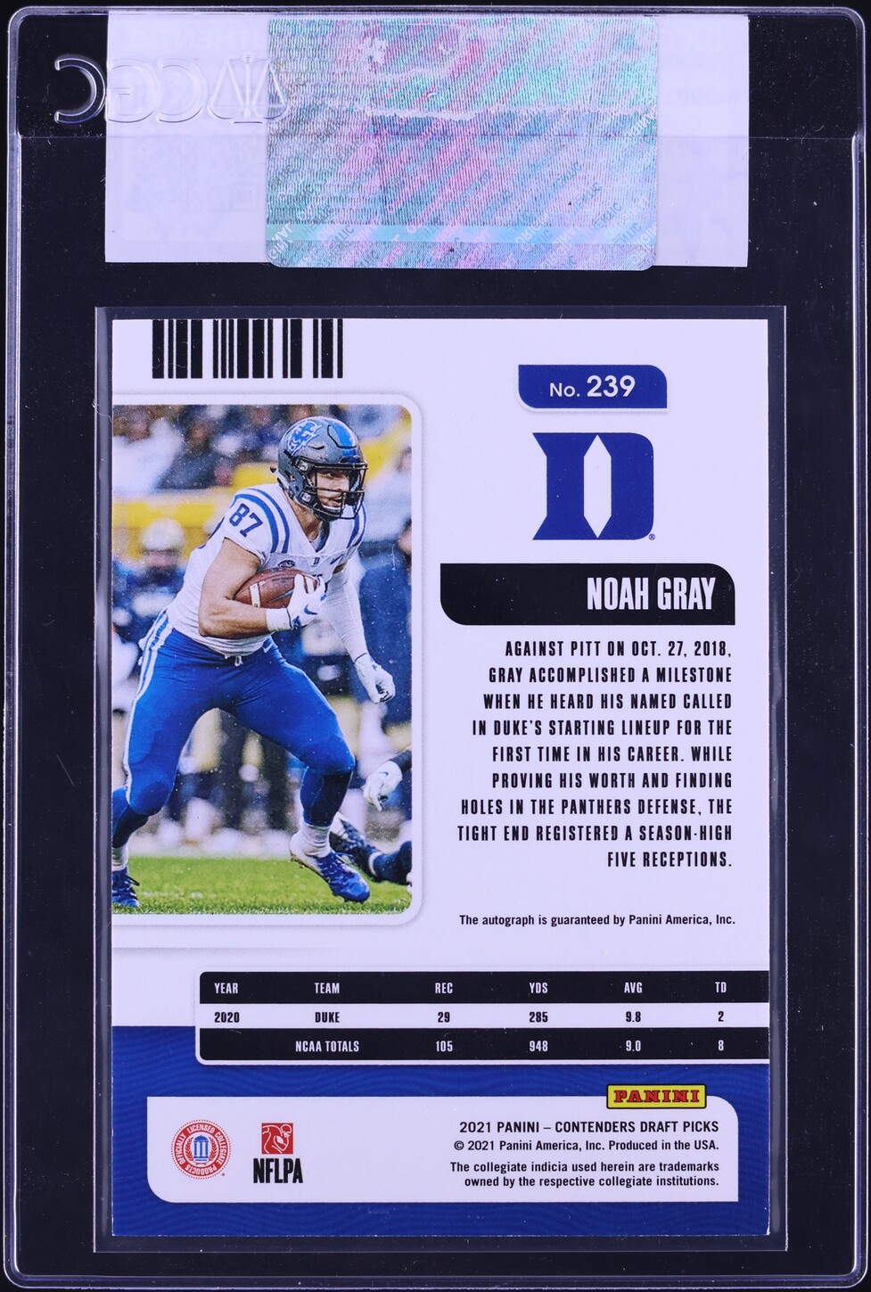 2021 Panini Contenders Draft Picks College Noah Gray ROOKIE AUTO #239 CGC AUTH