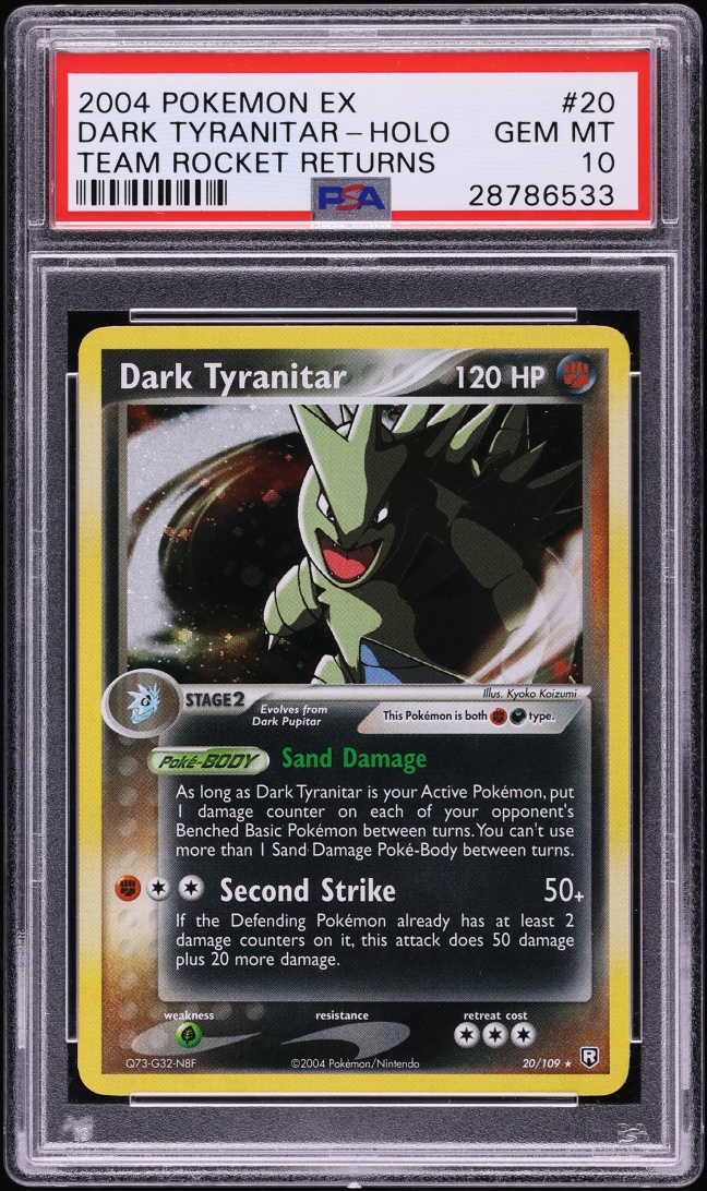 2004 Pokemon EX Team Rocket Returns Holo Dark Tyranitar #20 PSA 10 GEM MINT