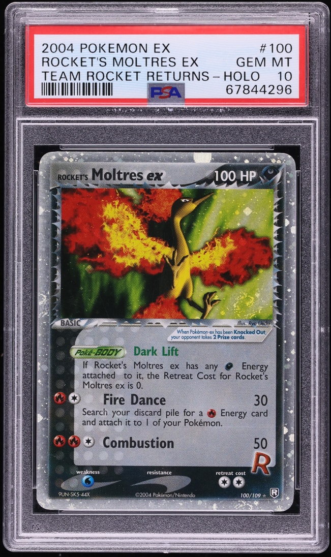 2004 Pokemon EX Team Rocket Returns Holo Rocket's Moltres ex #100 PSA 10 GEM MINT