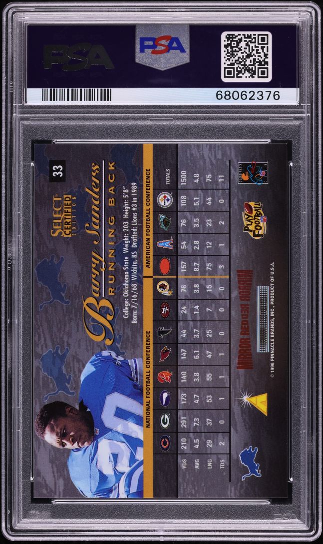 1996 Select Certified Premium Stock Mirror Red Barry Sanders /20 #33 PSA 9 MINT
