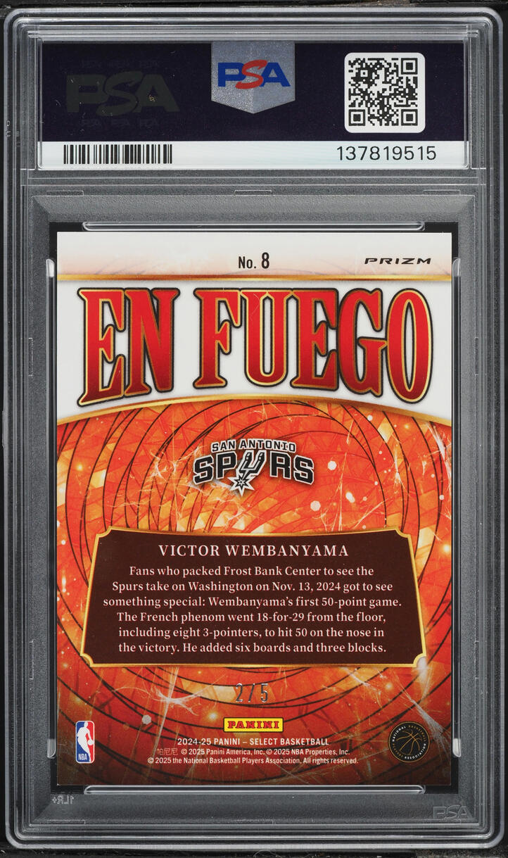 2024 Select En Fuego Green Prizm Victor Wembanyama /5 #8 PSA 9 MINT - Photo 2
