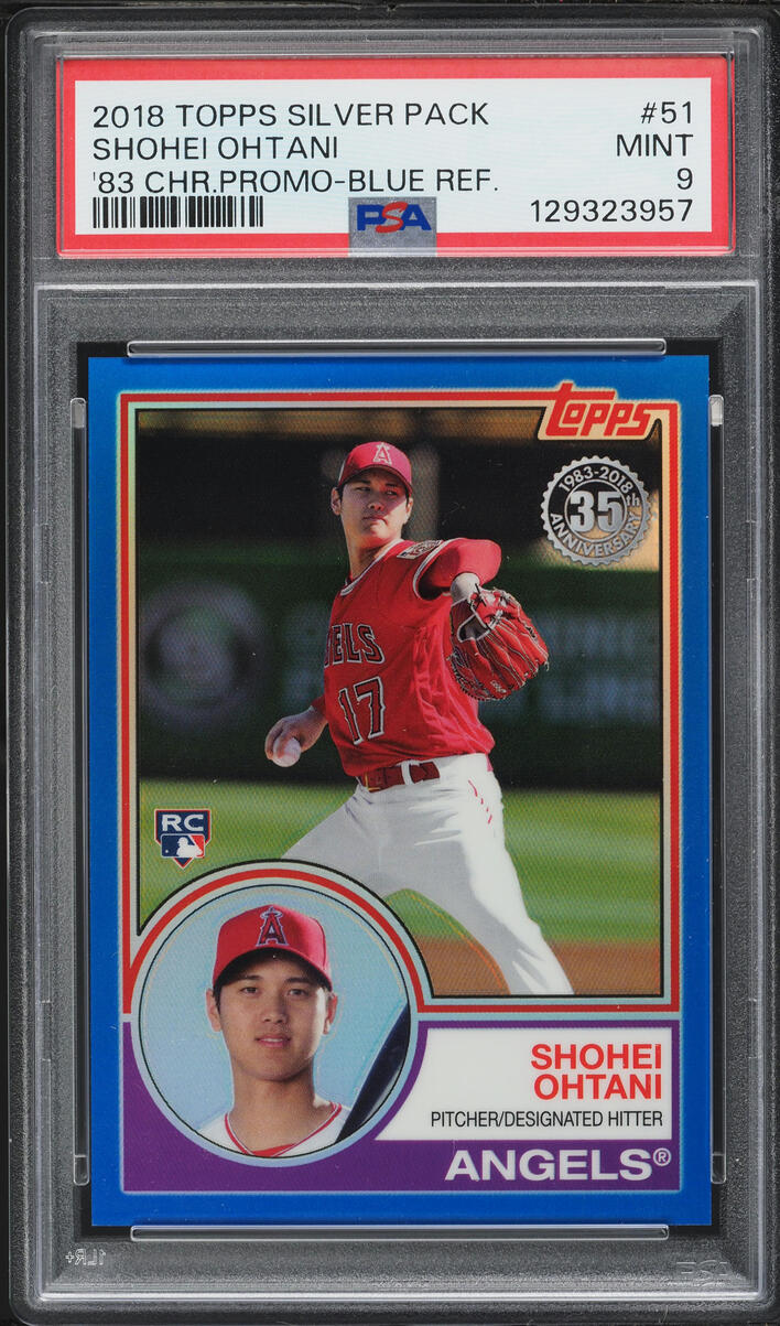 2018 Topps Silver Pack '83 Chrome Promo Blue Refractor Shohei Ohtani ROOKIE /150 #51 PSA 9 MINT - Photo 1