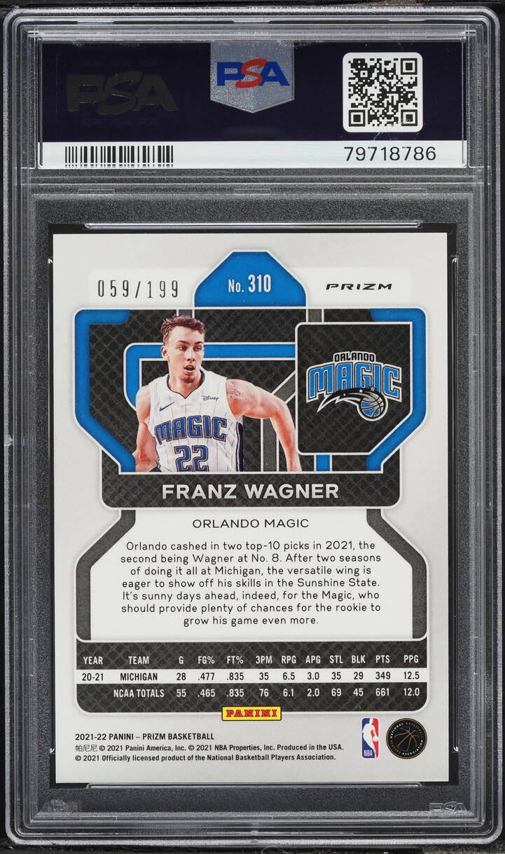 2021 Panini Prizm Blue Franz Wagner ROOKIE /199 #310 PSA 9 MINT - Photo 2