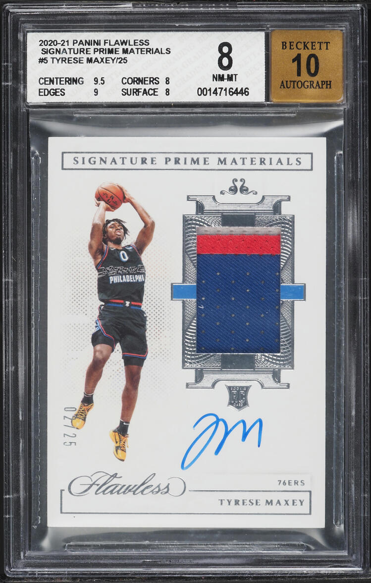 2020 Panini Flawless Prime Tyrese Maxey ROOKIE PATCH AUTO /25 #SPM-MAX BGS 8 NM-MT - Photo 1