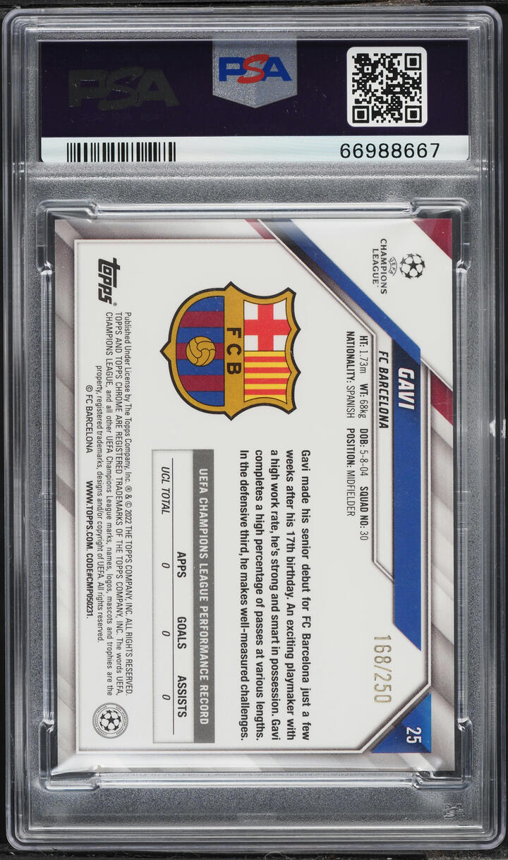 2021 Topps Chrome UEFA Purple Mini Diamond Refractor Gavi ROOKIE /250 #25 PSA 9 MINT - Photo 2