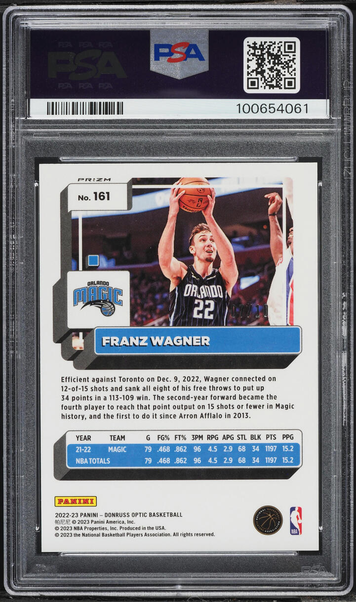 2022 Donruss Optic Gold Franz Wagner /10 #161 PSA 9 MINT - Photo 2