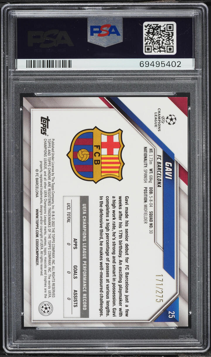 2021 Topps Chrome UEFA Silver Mini Diamond Refractor Gavi ROOKIE /275 #25 PSA 9 MINT - Photo 2