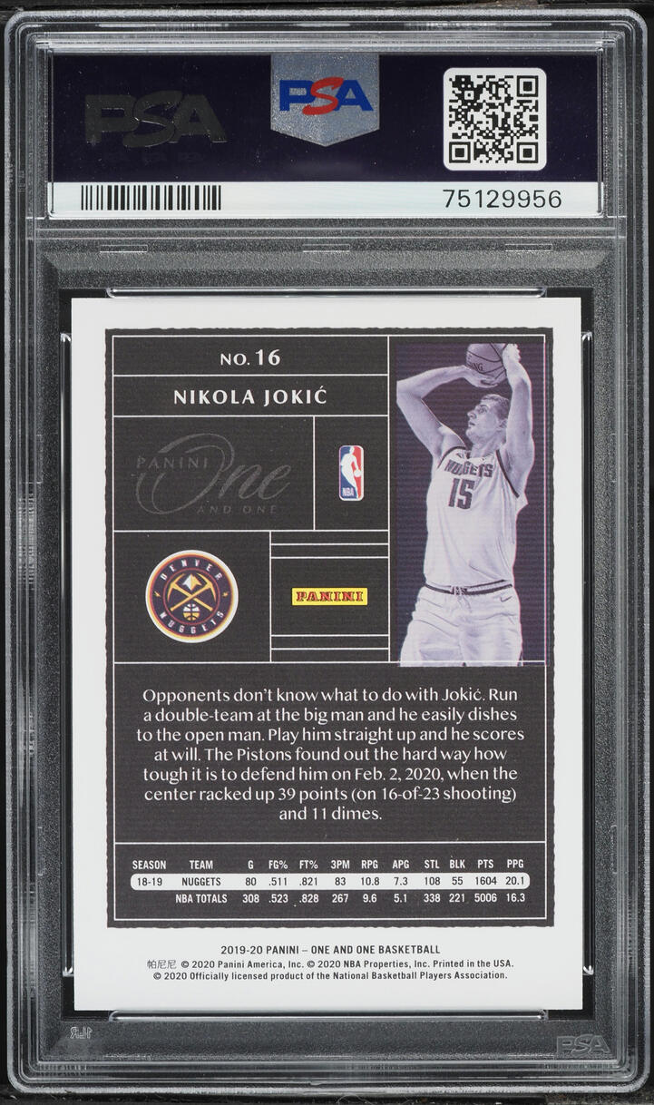 2019 Panini One And One Purple Nikola Jokic /20 #16 PSA 10 GEM MINT - Photo 2