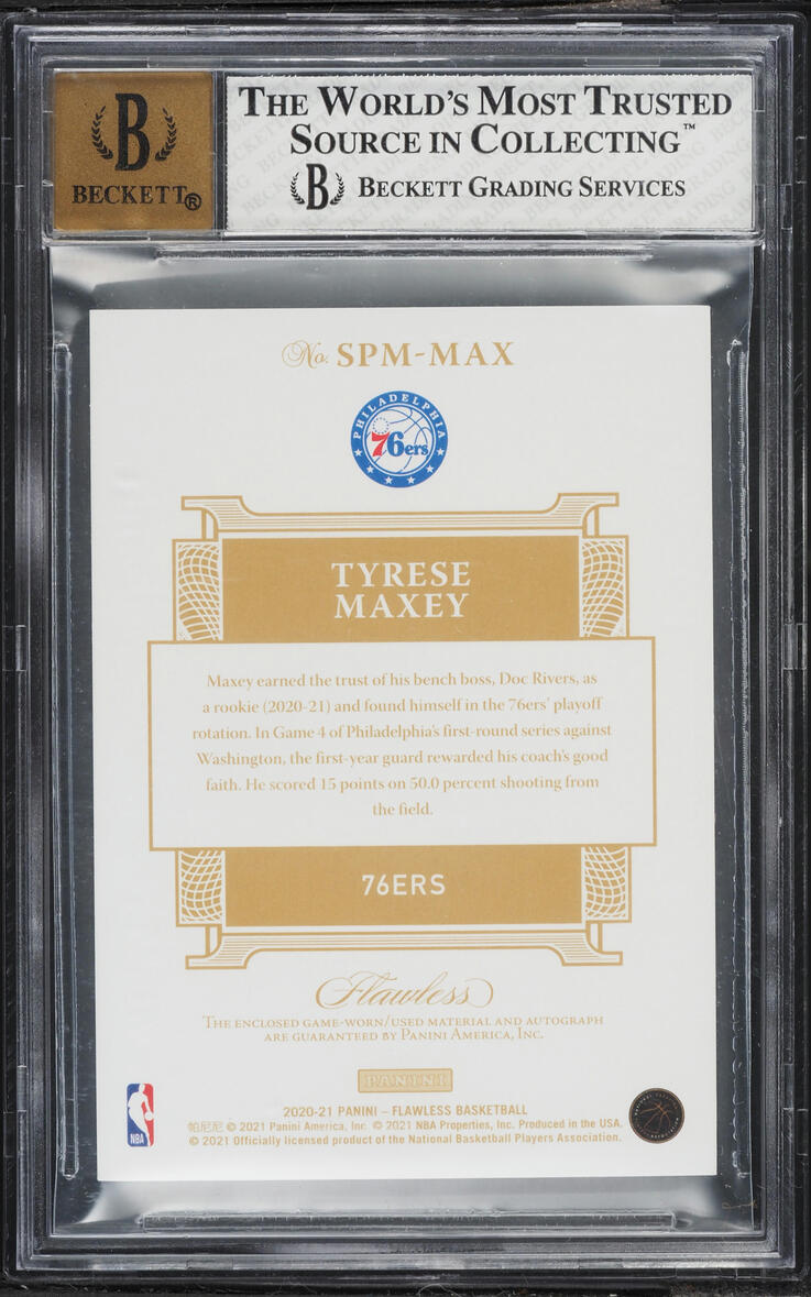 2020 Panini Flawless Prime Tyrese Maxey ROOKIE PATCH AUTO /25 #SPM-MAX BGS 8 NM-MT - Photo 2