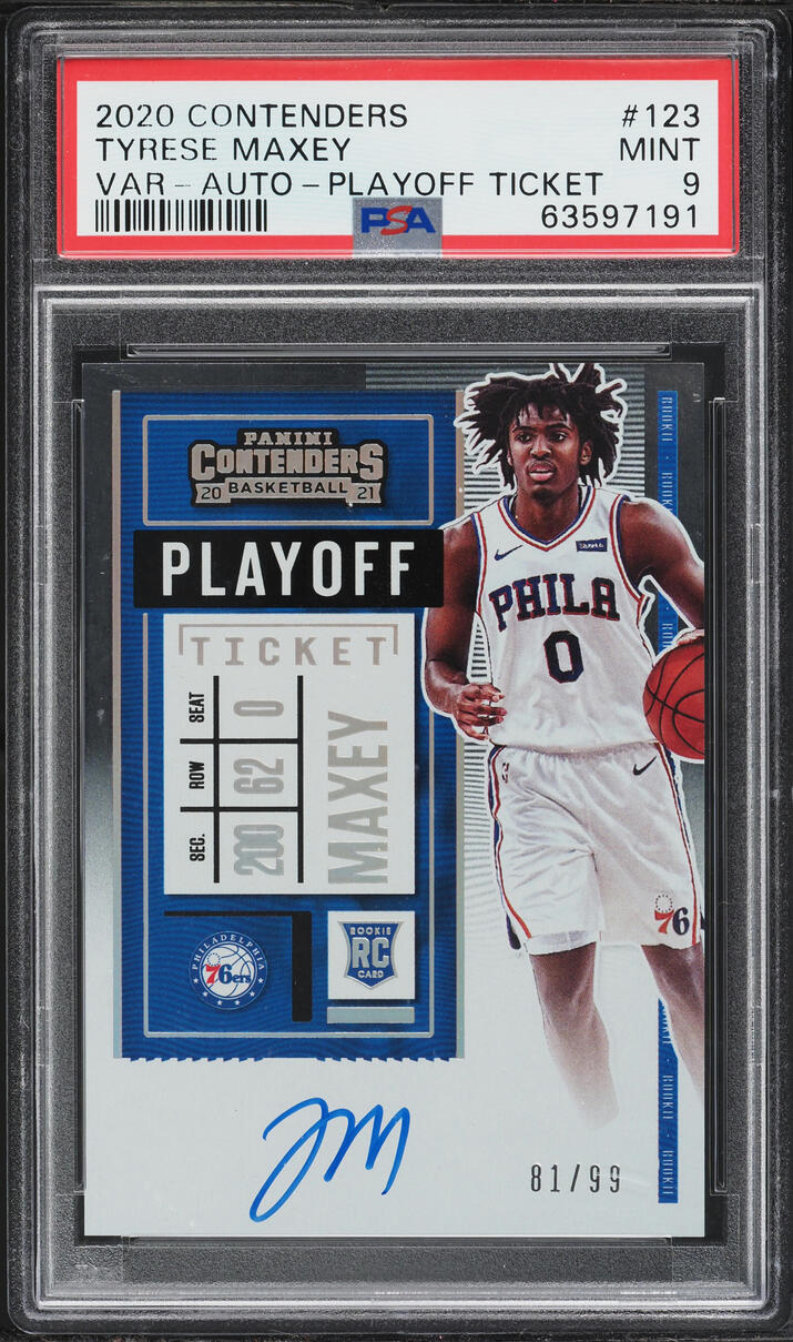 2020 Panini Contenders Playoff Tyrese Maxey ROOKIE AUTO /99 #123 PSA 9 MINT - Photo 1