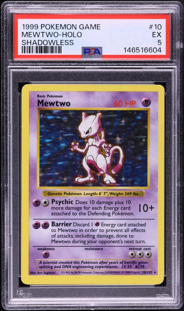 1999 Pokemon Base Set Shadowless Holo Mewtwo #10 PSA 5 EX