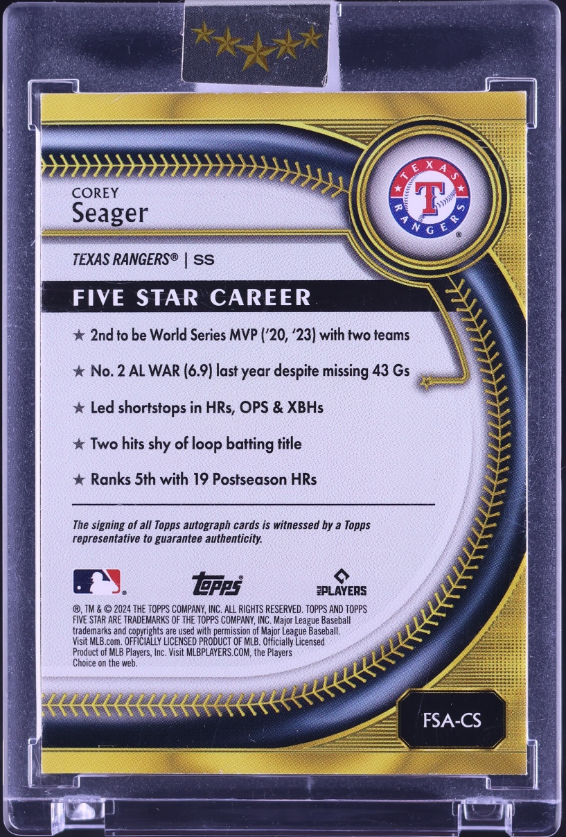2025 Topps Five Star Gold Corey Seager AUTO /10 #FSA-CS