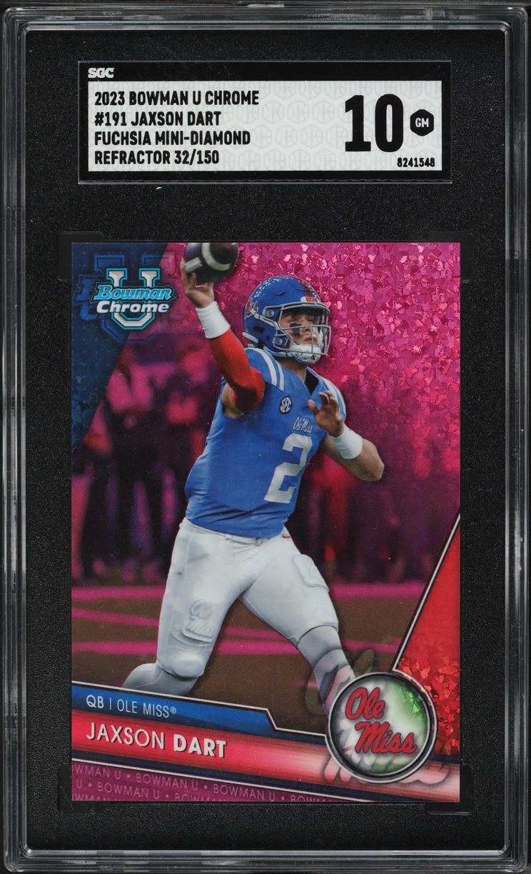 2023 Bowman Chrome U Fuchsia Mini Refractor Jaxson Dart ROOKIE /150 #191 SGC 10