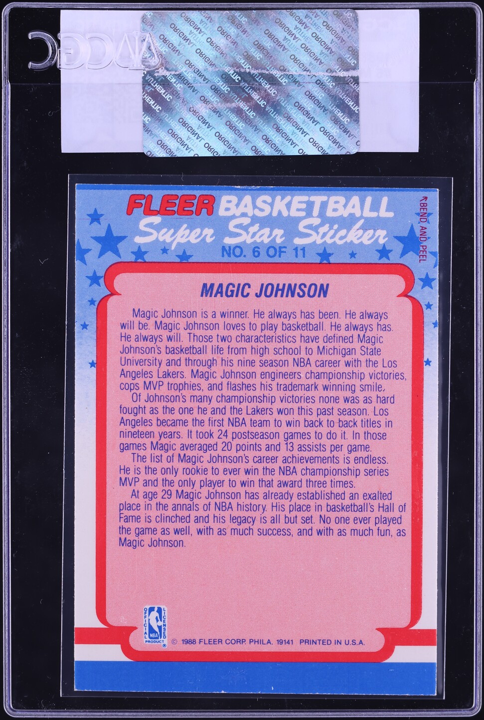 1988 Fleer Stickers Magic Johnson #6 CGC AUTH