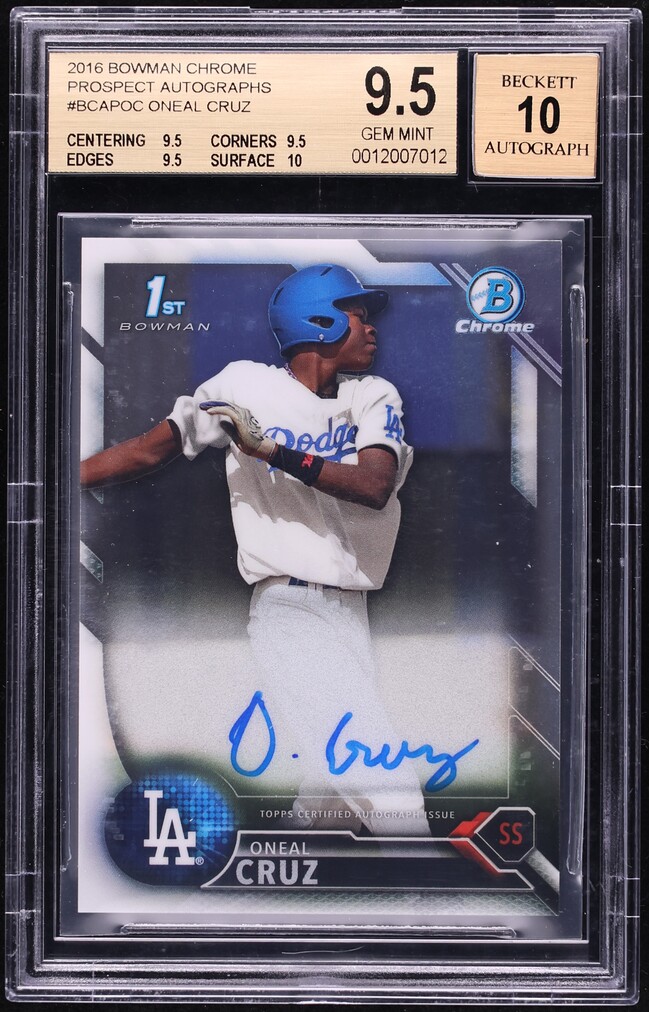 2016 Bowman Chrome Oneal Cruz PROSPECT AUTO #BCAP-OC BGS 9.5 GEM MINT