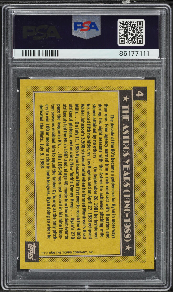 1990 Topps Astros Nolan Ryan #4 PSA 10 GEM MINT