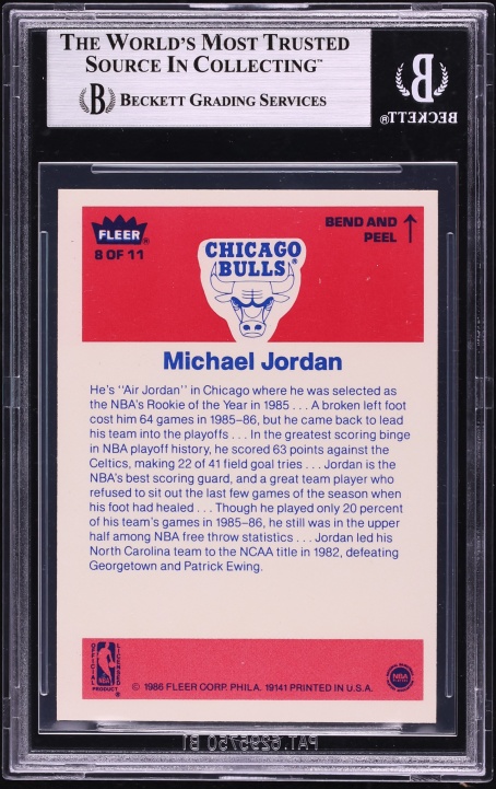 1986 Fleer Stickers Michael Jordan ROOKIE #8 BGS 7 NRMT