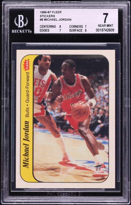 1986 Fleer Stickers Michael Jordan ROOKIE #8 BGS 7 NRMT