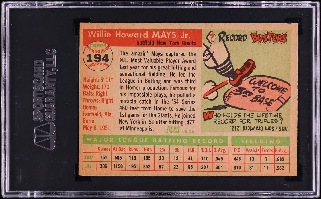 1955 Topps Willie Mays #194 SGC 6 EXMT