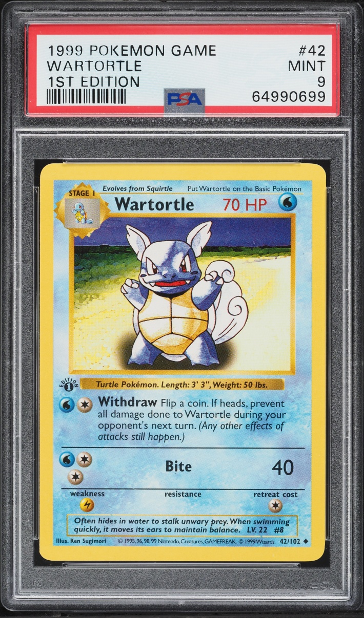 1999 Pokemon Base Set Shadowless 1st Edition Wartortle #42 PSA 9 MINT