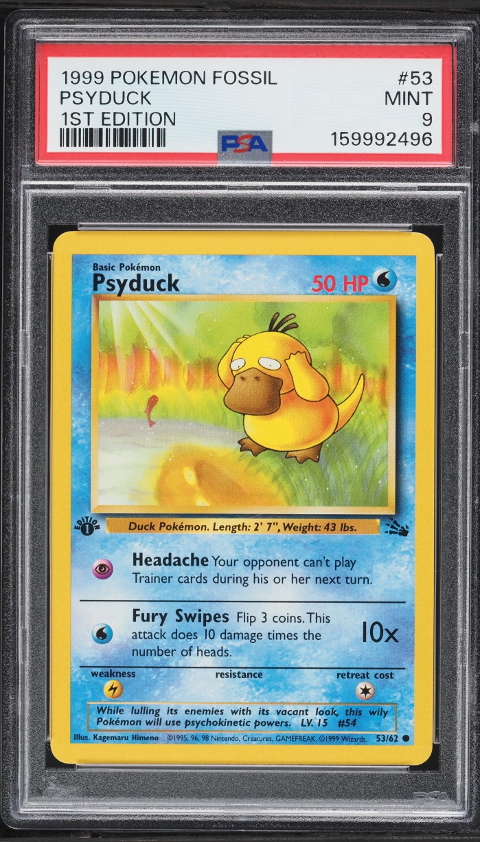 1999 Pokemon Fossil 1st Edition Psyduck #53 PSA 9 MINT