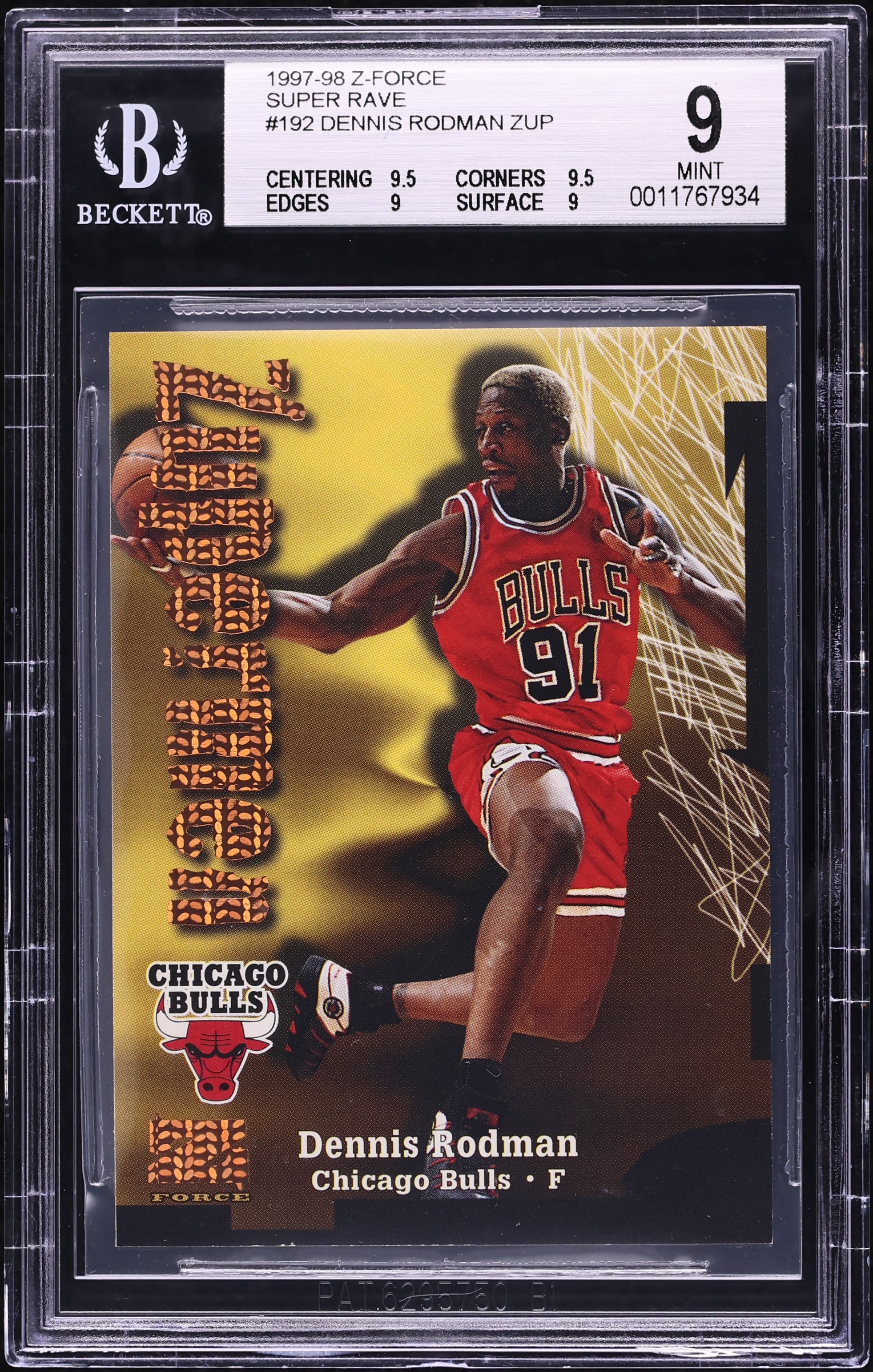 1997 Skybox Z-Force Super Rave Dennis Rodman /50 #192 BGS 9 MINT