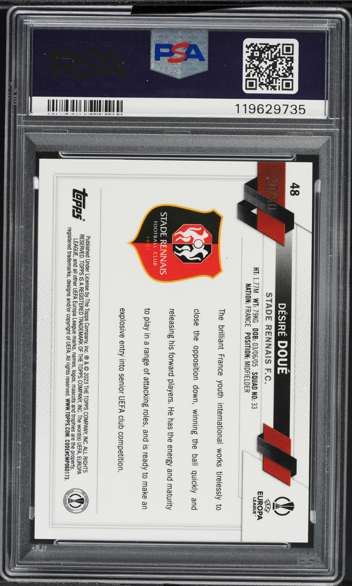2022 Topps Chrome UEFA CC Gold Mini Diamond Desire Doue ROOKIE /50 #48 PSA 9