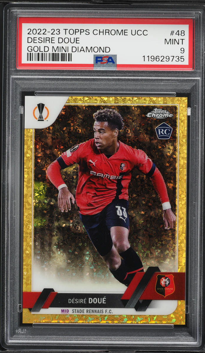 2022 Topps Chrome UEFA CC Gold Mini Diamond Desire Doue ROOKIE /50 #48 PSA 9