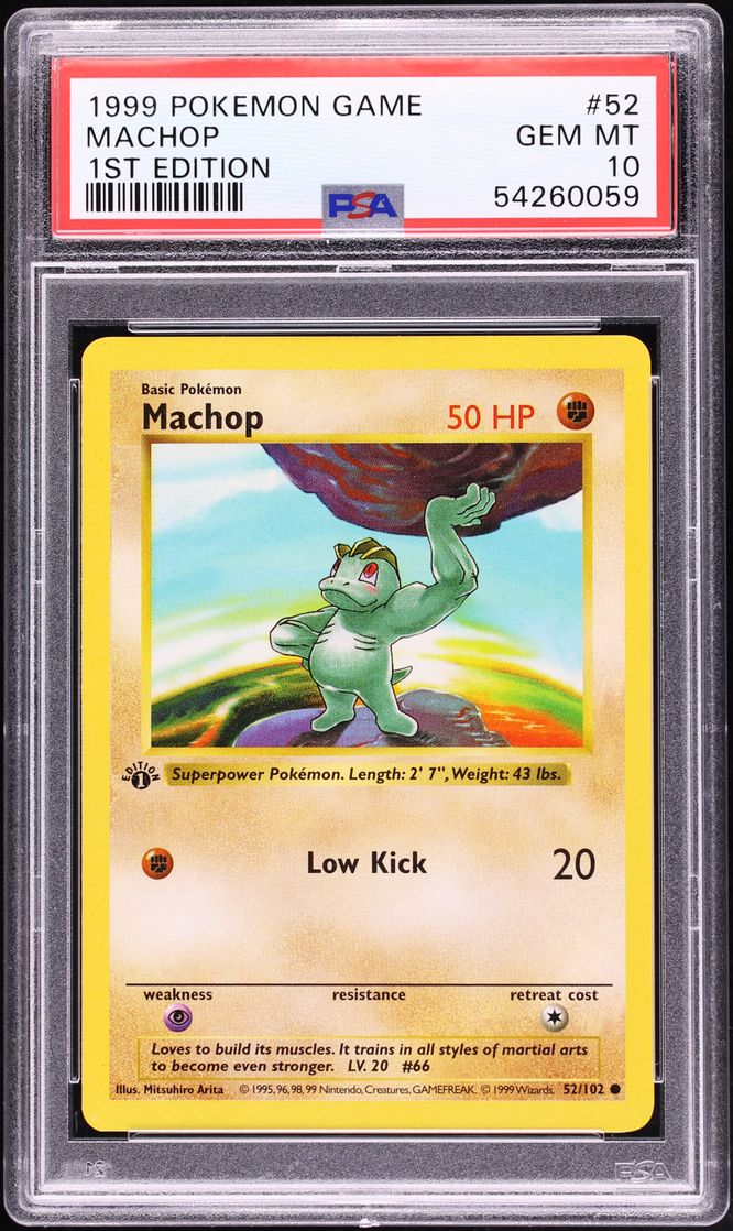 1999 Pokemon Base Set Shadowless 1st Edition Machop #52 PSA 10 GEM MINT
