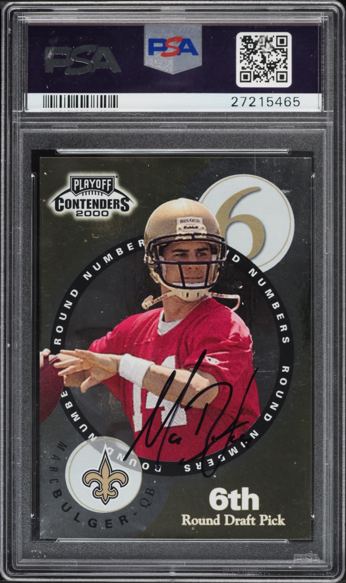2000 Playoff Contenders Round Numbers Marc Bulger Tom Brady ROOKIE AUTO #RN11 PSA 8 NM-MT