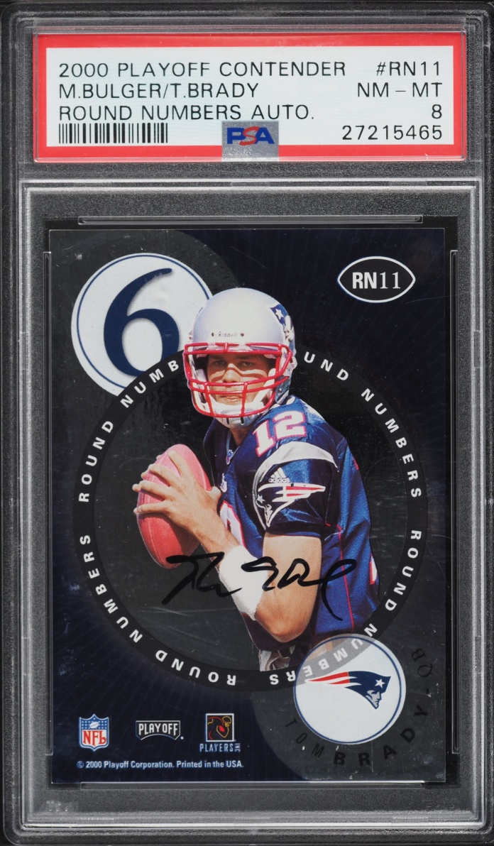 2000 Playoff Contenders Round Numbers Marc Bulger Tom Brady ROOKIE AUTO #RN11 PSA 8 NM-MT