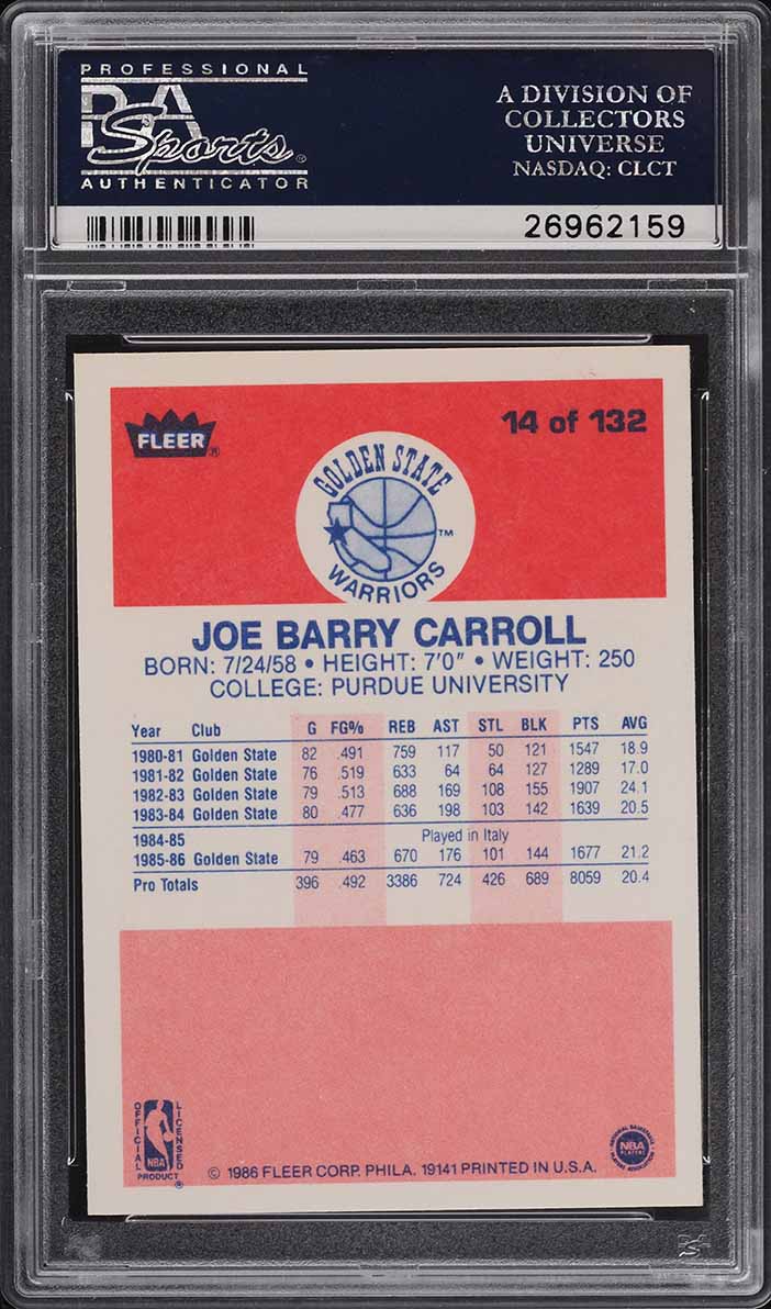 1986 Fleer Basketball Joe Barry Carroll #14 PSA 10 GEM MINT