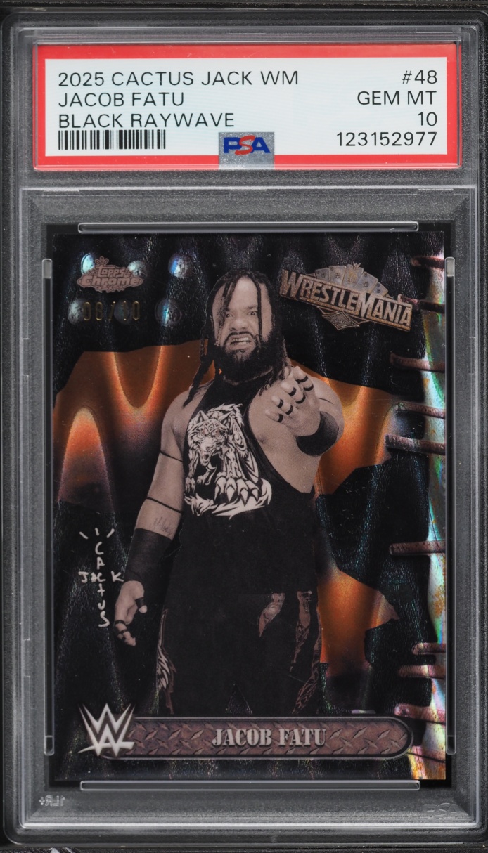 2025 Topps Chrome WWE Cactus Jack X Wrestlemania Black Raywave Jacob Fatu /10 #48 PSA 10 GEM - Photo 1