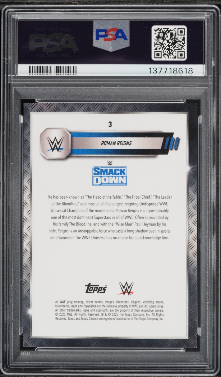2025 Topps Chrome Sapphire Edition WWE Purple Roman Reigns /10 #3 PSA 10 GEM MINT - Photo 2