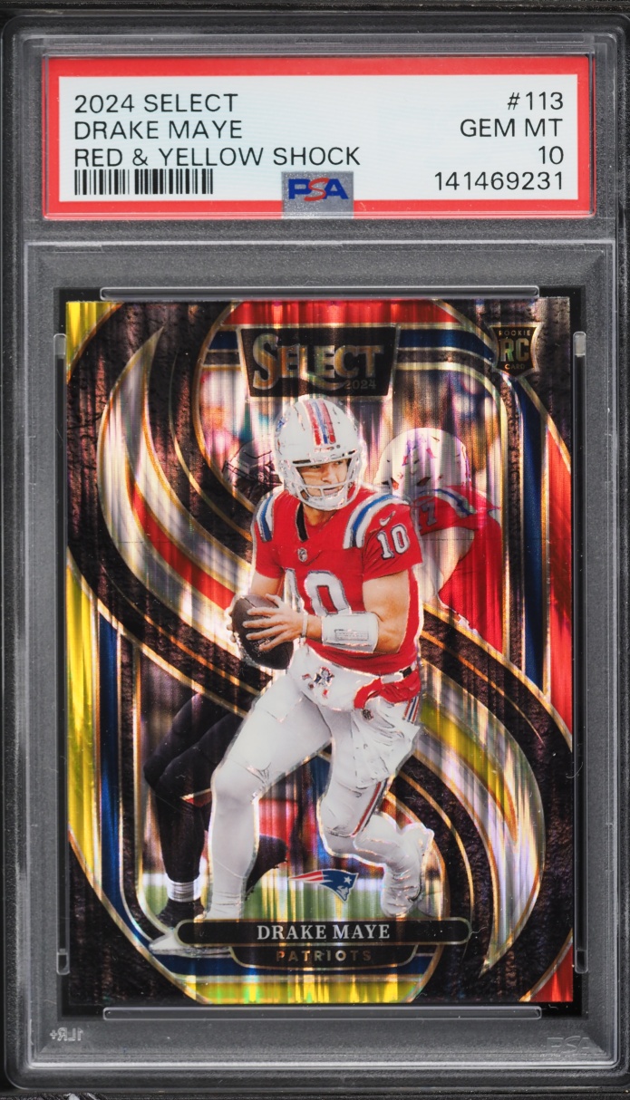 2024 Select Premier Level Red & Yellow Shock Drake Maye ROOKIE #113 PSA 10 GEM MINT - Photo 1