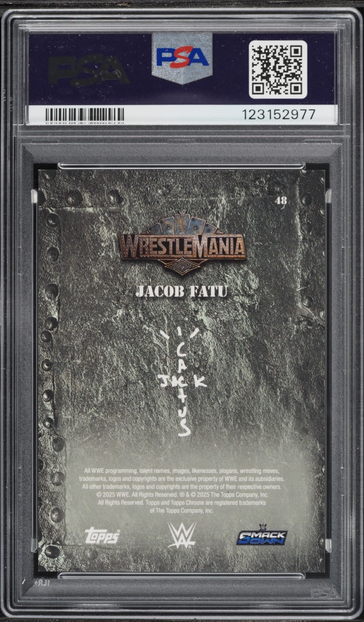 2025 Topps Chrome WWE Cactus Jack X Wrestlemania Black Raywave Jacob Fatu /10 #48 PSA 10 GEM - Photo 2