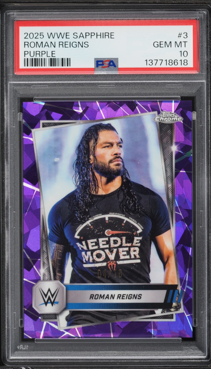 2025 Topps Chrome Sapphire Edition WWE Purple Roman Reigns /10 #3 PSA 10 GEM MINT - Photo 1