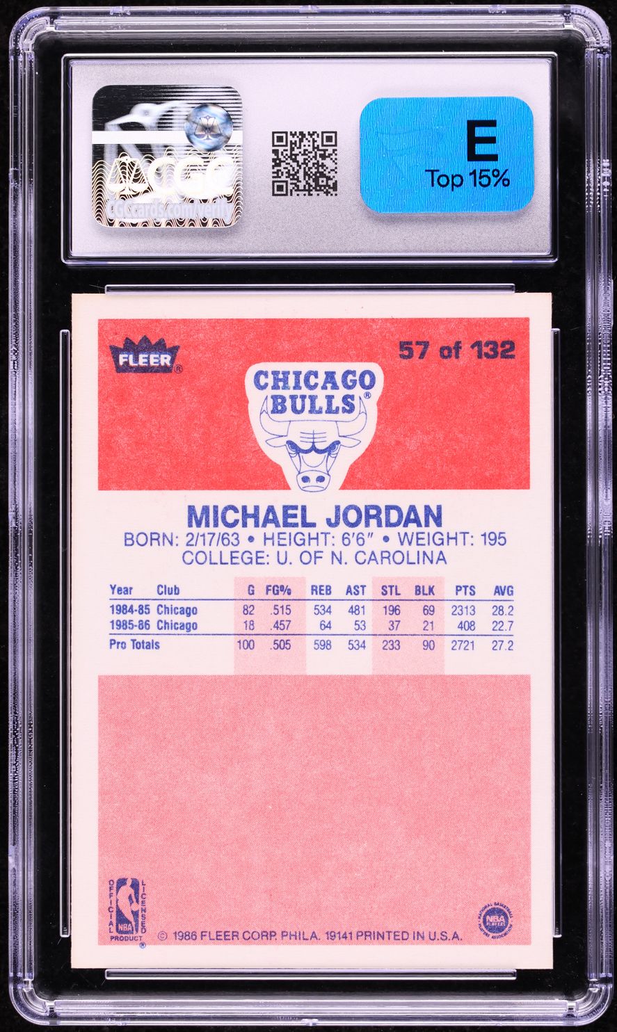 1986 Fleer Basketball Michael Jordan ROOKIE #57 CGC 9.5 MINT+