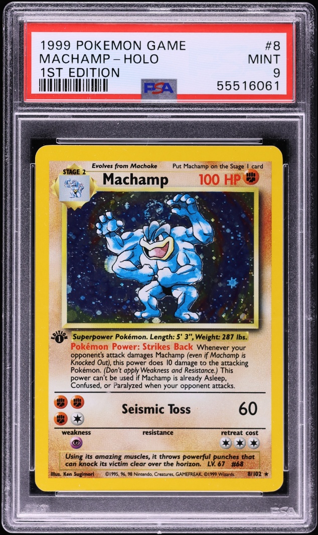 1999 Pokemon Base Set 1st Edition Holo Machamp #8 PSA 9 MINT